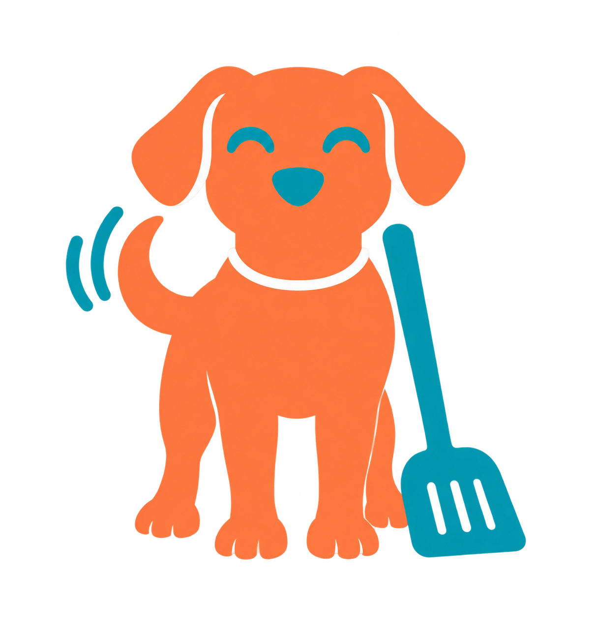 Dash, ScoopKind’s friendly dog mascot, facing forward with a turquoise scooper